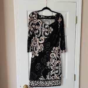 White House Black Market Chic Black and Beige Patterned Dress
